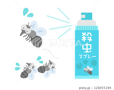 殺虫スプレーで蚊を退治する イラスト 殺虫スプレーで蚊を退治する イラスト 128055194