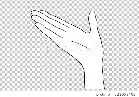 横から見た案内するジェスチャーの手を描いたシンプルな線画ベクターイラスト 128055403