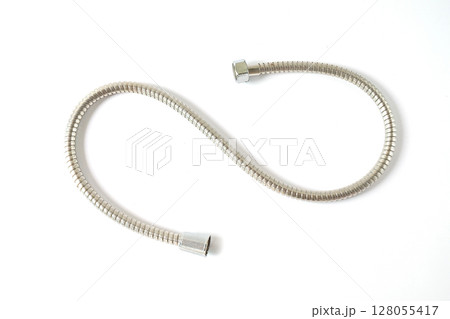 Chrome plated shower hose , isolated on white background. 128055417