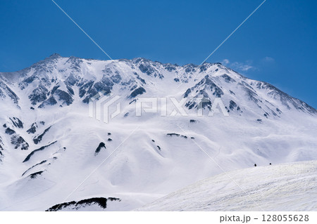 室堂平から立山連峰を見上げる　残雪期の北アルプス立山・別山登山 128055628