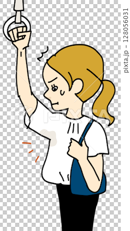 當我舉起手臂時,我擔心腋窩會出汗。 當我舉起手臂時,我擔心腋窩會出汗。 128056031