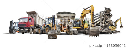 Diverse range of construction equipment ready for rental to support various projects and industries 128056041