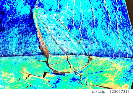 Wooden texture. Old wood. Longitudinal section. Close-up. Changed color scheme. Bright colors. Wooden texture. Old wood. Longitudinal section. Close-up. Changed color scheme. Bright colors. 128057315