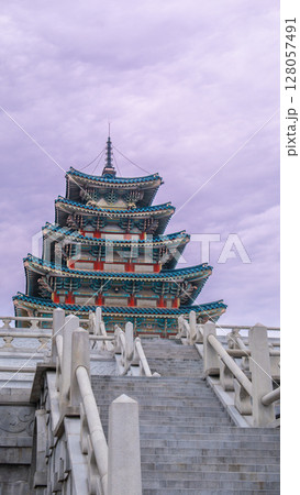 National Folk Museum of Korea Pagoda in Seoul on a Cloudy Day. National Folk Museum of Korea Pagoda in Seoul on a Cloudy Day. 128057491