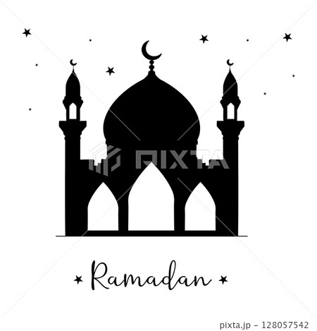 Mosque silhouette icon, Islamic place of worship, Muslim worship, vector illustration. Flat mosque vector. Mosque silhouette icon, Islamic place of worship, Muslim worship, vector illustration. Flat mosque vector. 128057542