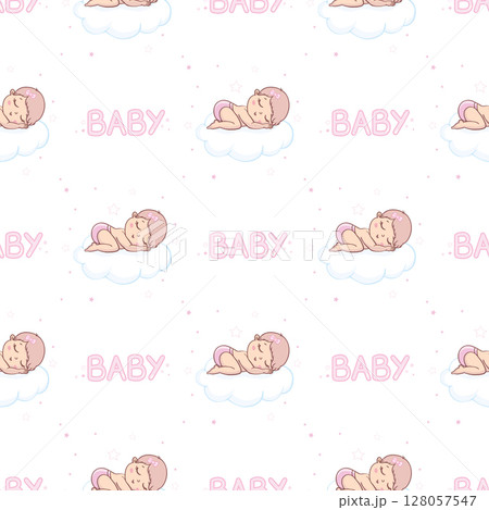 Children's seamless pattern with cute baby in Scandinavian style. Children's seamless pattern with cute baby in Scandinavian style. 128057547