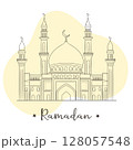 Ramadan mosque hand drawn illustration. Islamic doodle vector design elements. 128057548