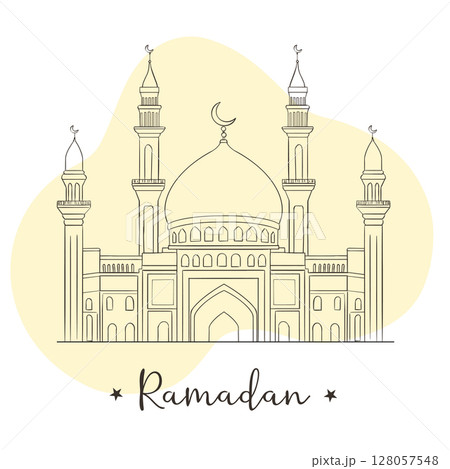 Ramadan mosque hand drawn illustration. Islamic doodle vector design elements. 128057548