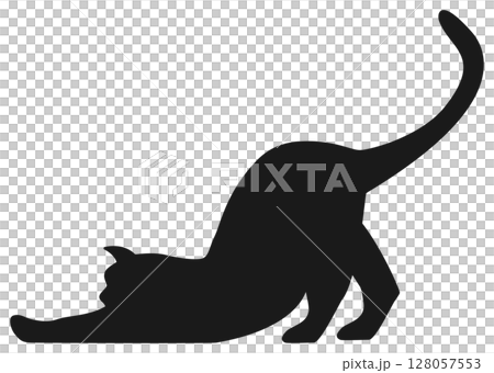 伸びをするネコのシルエット 128057553