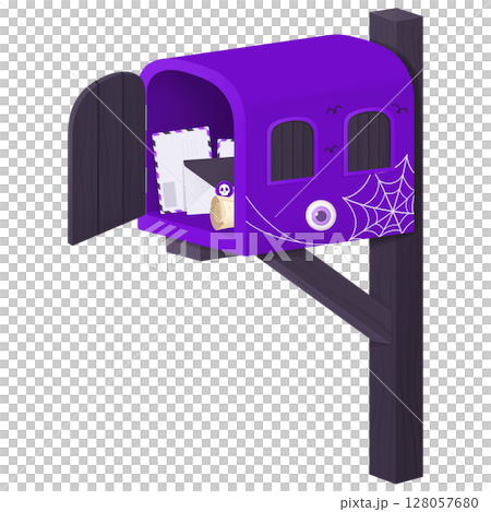 Open Purple Halloween Mailbox with Envelope 128057680