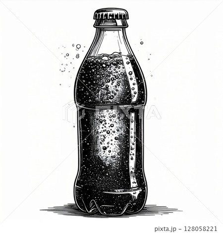 Black and White Illustration of a Glass Soda Bottle 128058221