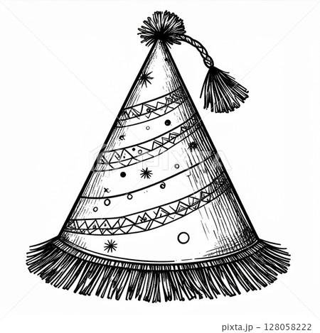 Detailed Line Drawing Of A Party Hat 128058222