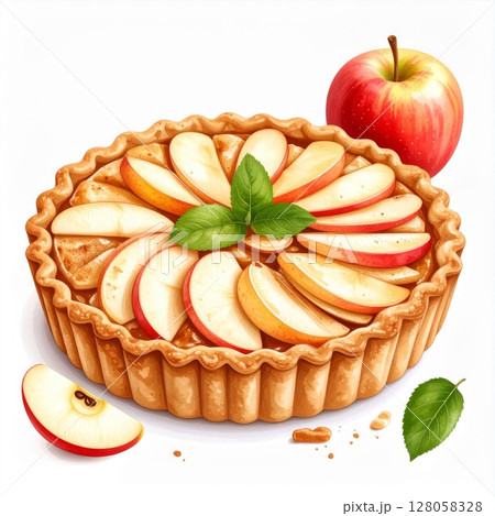 Delicious Apple Tart with Red Apples and Golden Crust 128058328