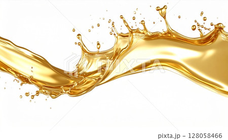 Golden Liquid Wave Splashing on White Background 128058466