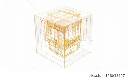 Golden Geometric Cube Abstract 3D Design 128058467
