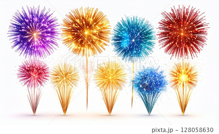 Colorful Fireworks Display Celebration Illustration 128058630