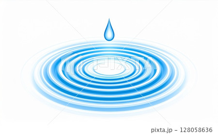 Blue Water Drop and Ripples on White Background 128058636