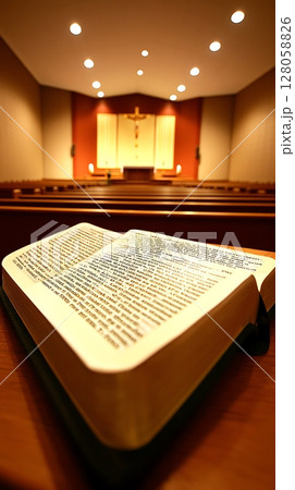 A book is open to a page with a cross on it 128058826