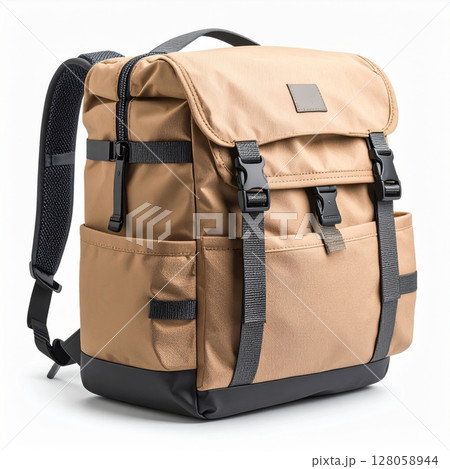 Tan and Brown Backpack with Multiple Pockets 128058944