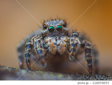 A Close-up picture of a Jumping Spider portrait Captured in Nature 128059055