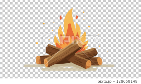 campfire with logs and soft glow, white background 128059149
