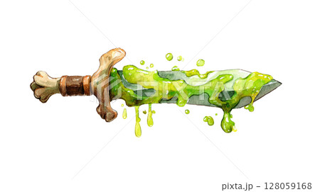 dagger with toxic slime blade and bone handle,  fantasy style, isolated 128059168