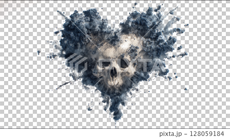 Explosion forming a shape heart skull minimal on white Explosion forming a shape heart skull minimal on white 128059184
