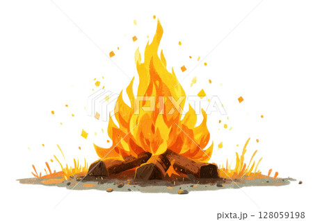Bonfire with flickering stylized flames on white 128059198