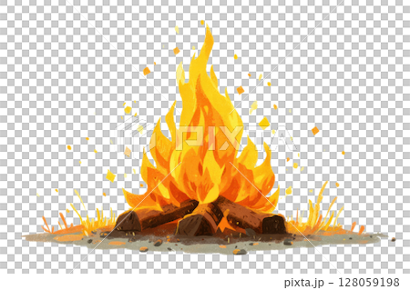 Bonfire with flickering stylized flames on white 128059198