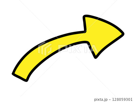 シンプルな手書きの右向き矢印 黄色 シンプルな手書きの右向き矢印 黄色 128059301
