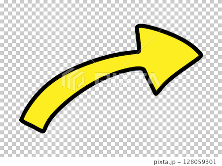 シンプルな手書きの右向き矢印 黄色 シンプルな手書きの右向き矢印 黄色 128059301
