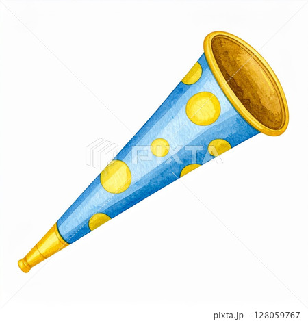 Blue Party Horn with Yellow Polka Dots Blue Party Horn with Yellow Polka Dots 128059767