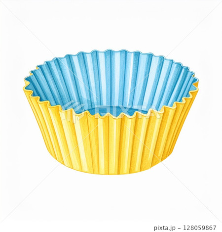 Yellow and Blue Fluted Cupcake Liner Illustration Yellow and Blue Fluted Cupcake Liner Illustration 128059867