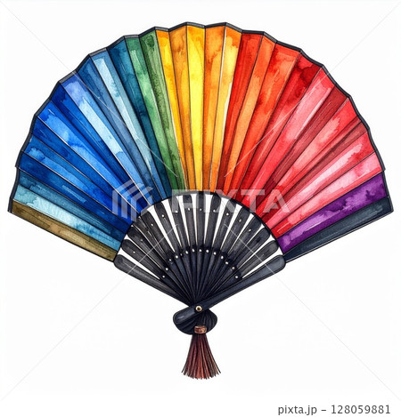 Rainbow Watercolor Hand Fan 128059881