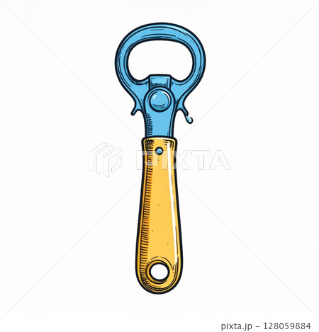 Vintage Bottle Opener Illustration with Wooden Handle 128059884