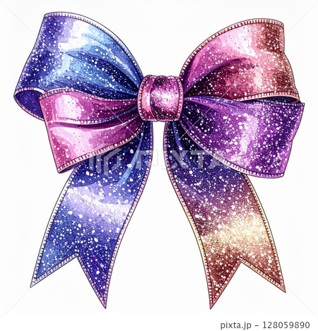 Sparkly Glitter Bow with Purple Pink Blue Hues 128059890