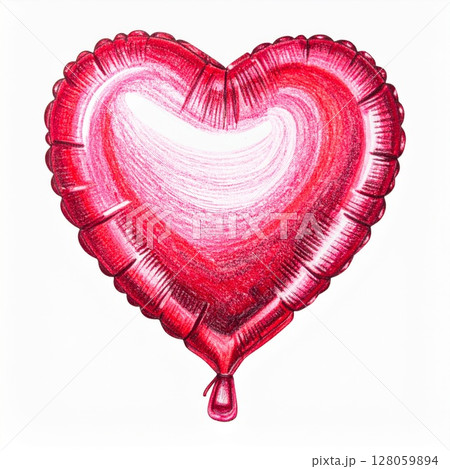 Red Heart Shaped Balloon Drawing 128059894