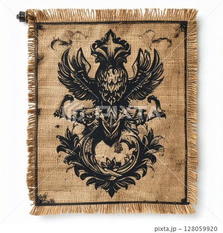 Black Eagle Heraldry Tapestry on Burlap Fabric 128059920