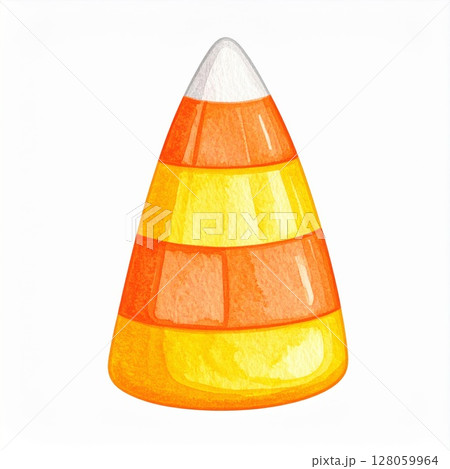 Watercolor Illustration Of An Orange Yellow And White Striped Candy Corn 128059964