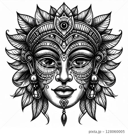 Intricate Black And White Ornate Mask Illustration 128060005