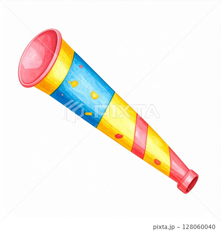 Colorful Striped Party Horn Watercolor Illustration 128060040