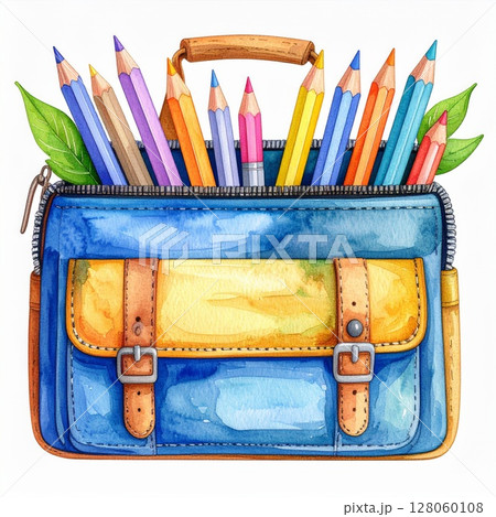 Colorful Pencils in Blue Watercolor Bag 128060108
