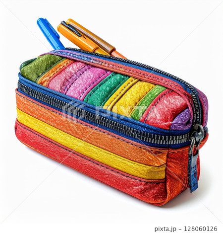 Rainbow Striped Leather Pencil Case with Pens 128060126