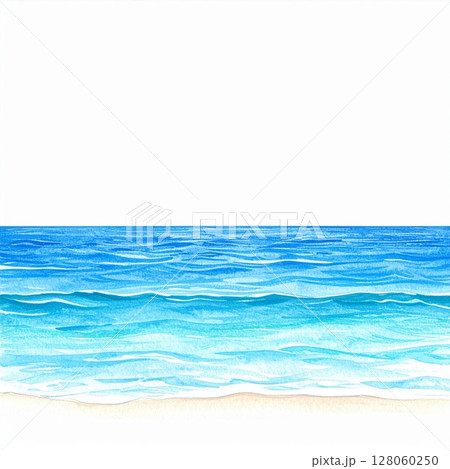 Serene Ocean Watercolor Painting with Blue Hues Serene Ocean Watercolor Painting with Blue Hues 128060250