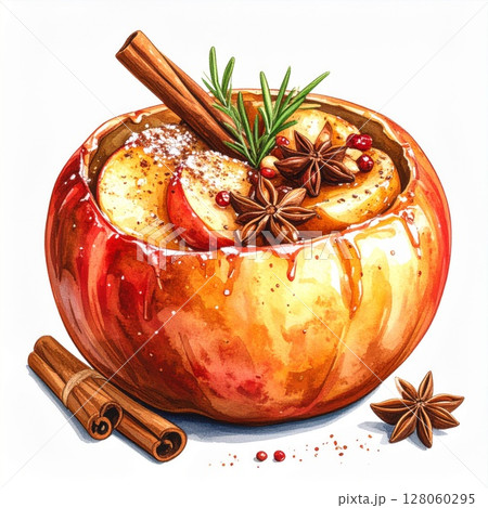 Baked Apples with Cinnamon and Star Anise 128060295