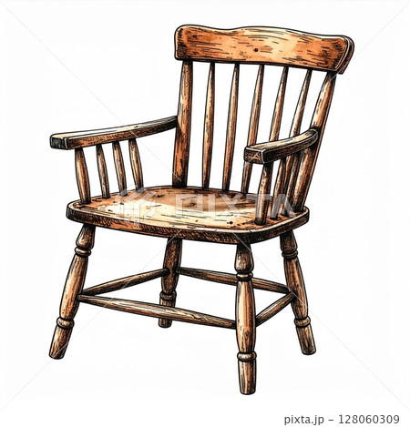 Rustic Brown Wooden Armchair on White Background 128060309
