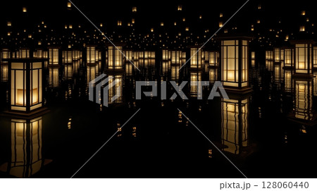 Floating Lanterns on Water at Night 128060440
