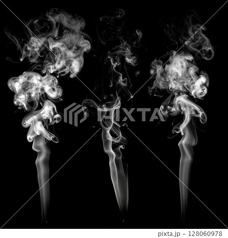 Three White Smoke Plumes on Black Background 128060978