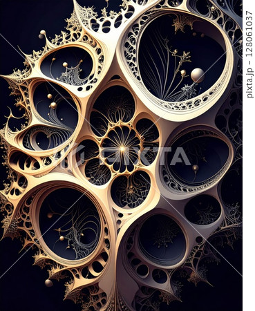 Abstract Gold Beige Fractal Art 3D Render 128061037