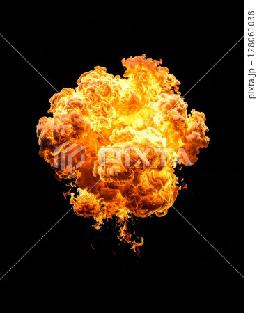 Fiery Orange Explosion Against Black Background 128061038